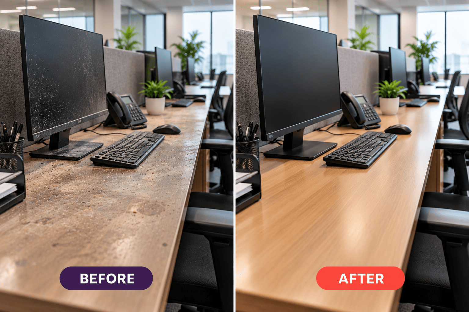 Office Desk Cleaning Before and After Perth