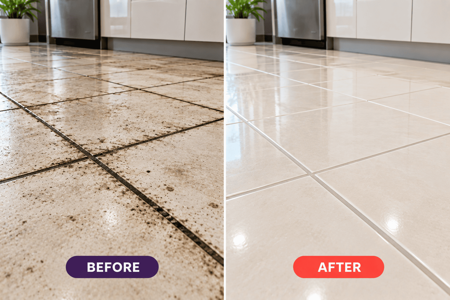Tiled Floor Transformation Before and After Perth